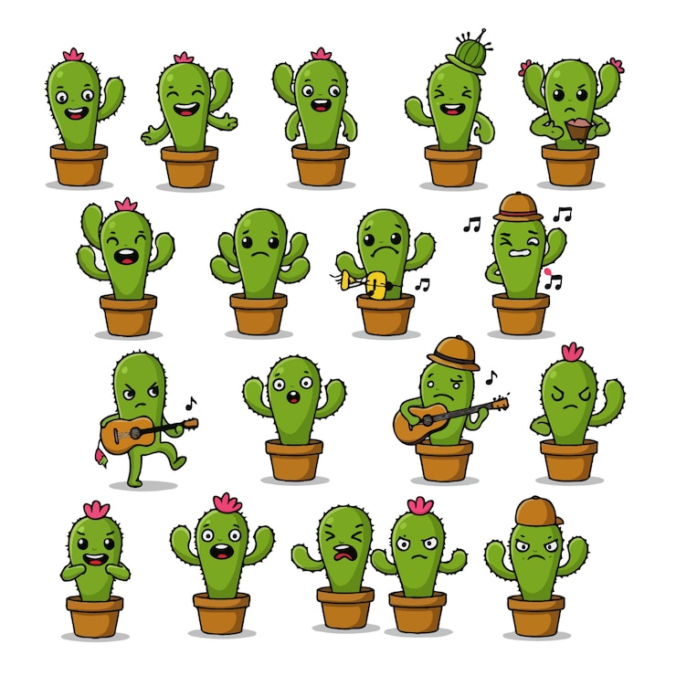 Vector cute cactus characters