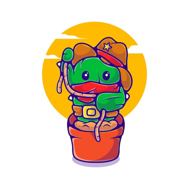 かわいいサボテンのカウボーイのイラスト