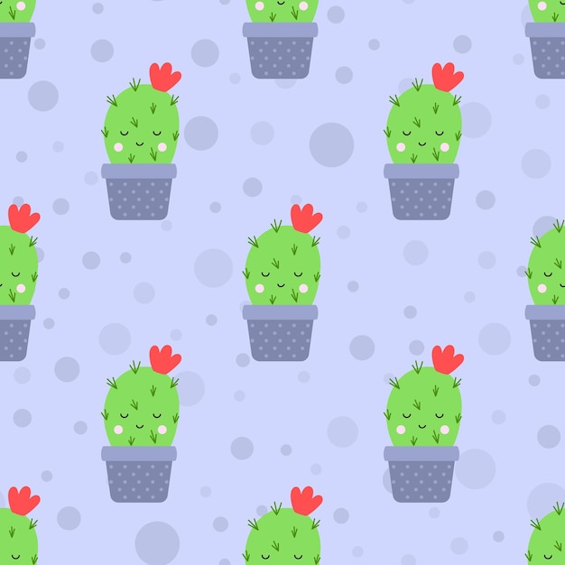 Cute cactus flat style seamless pattern