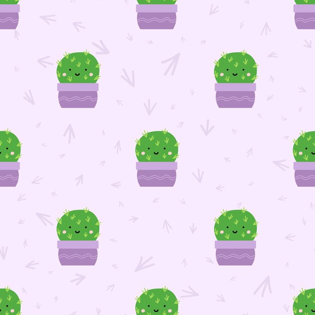 Cute cactus flat style seamless pattern