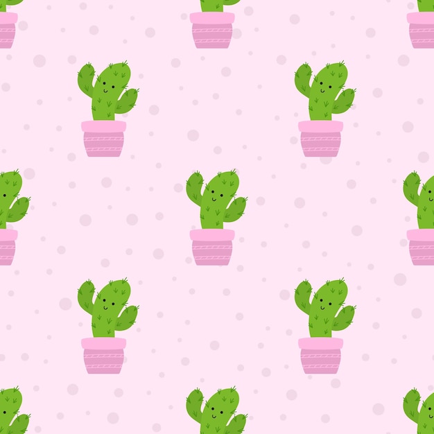 Cute cactus flat style seamless pattern