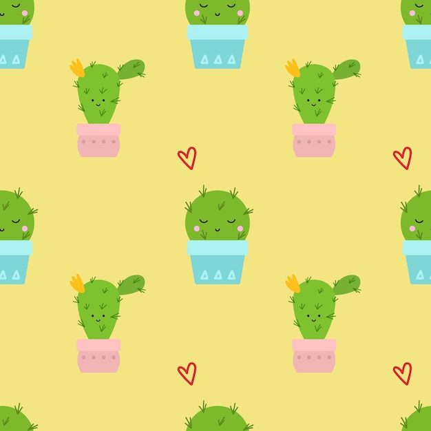 Cute cactus flat style seamless pattern