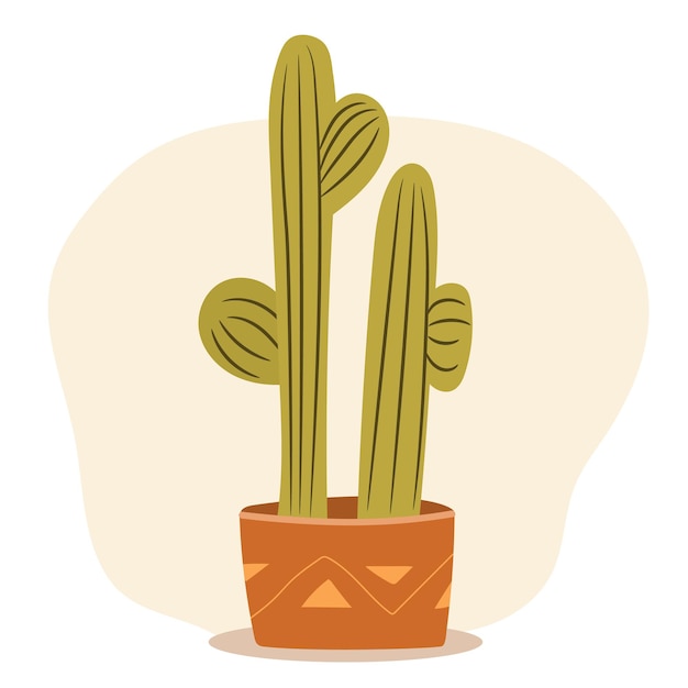 Cute cactus houseplant on white background. Flat vector illustration