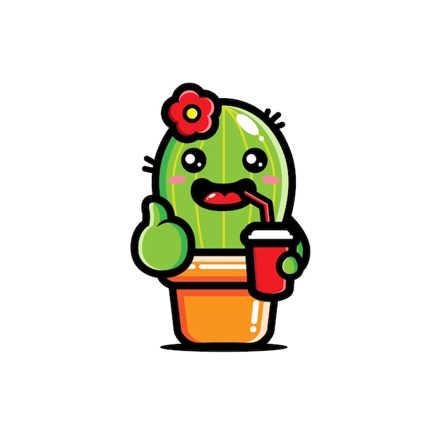 Carino cactus sta bevendo soda