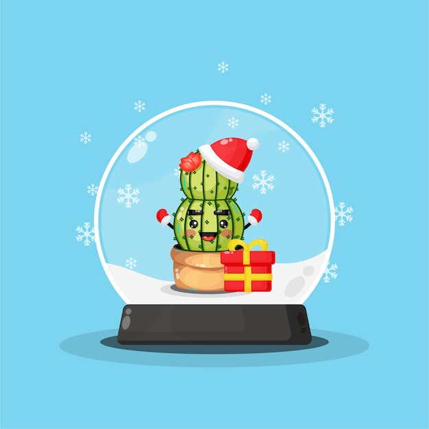 Cute cactus mascot in a snowball