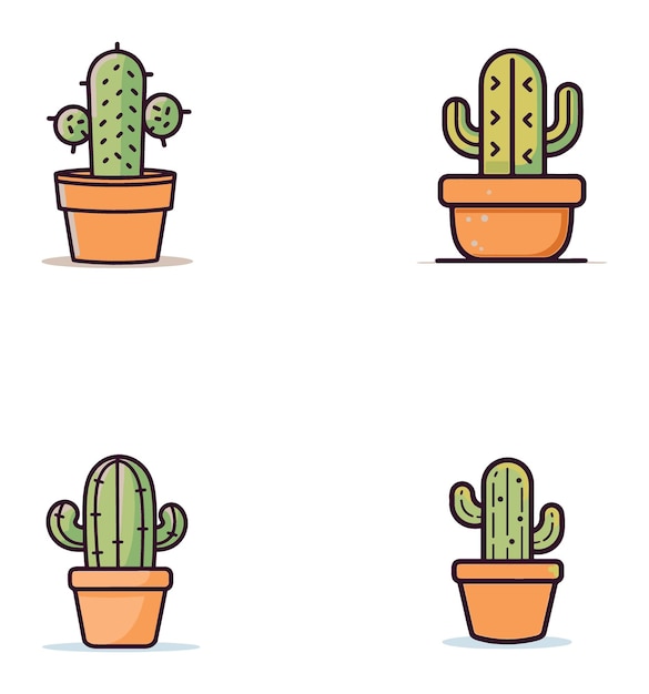 Cute Cactus Minimalist Thick Outline White flat minimal illustrated vector silhoutte icon