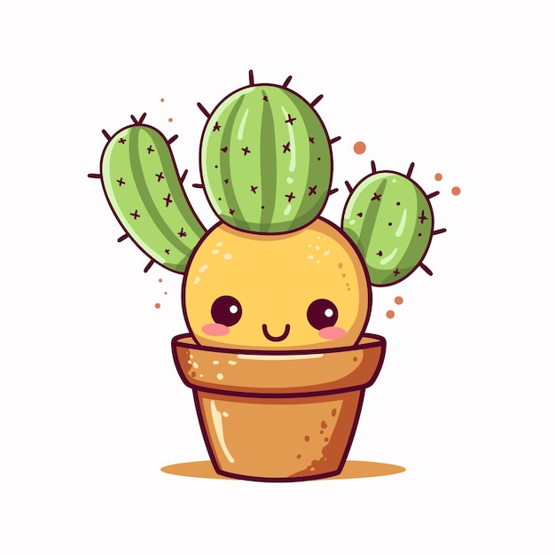 Vector cute cactus in pot flat cartoon style