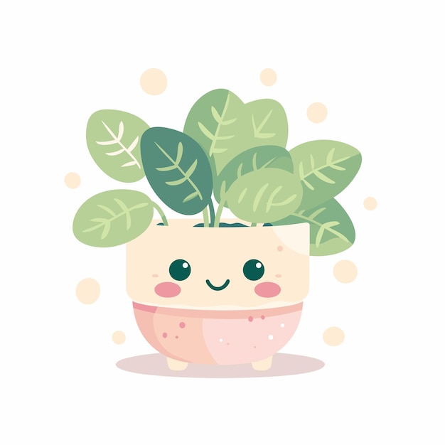 Vector cute cactus in pot flat cartoon style