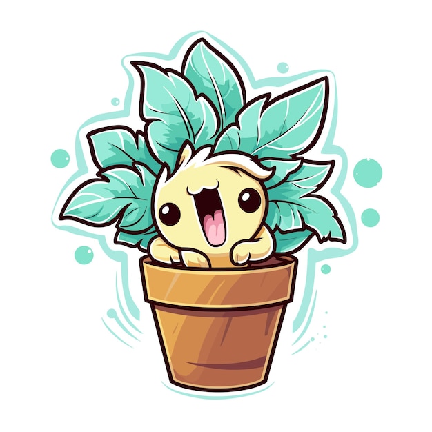 Vector cute cactus in pot flat cartoon style