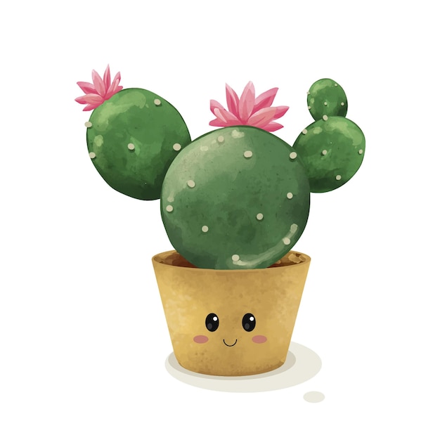 Vector cute cactus in a pot illustration