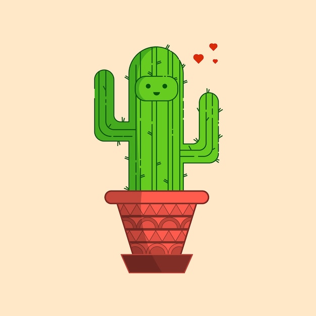 Vector cute cactus in a pot sending love