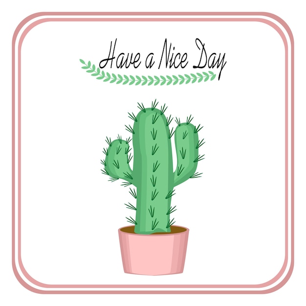 Cute cactus pot template vector with inspirational quotes for social media post