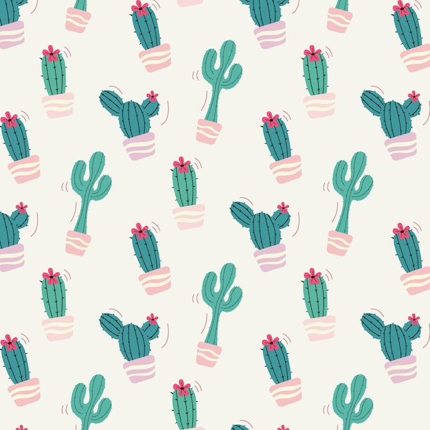 Cute cactus seamless pattern background
