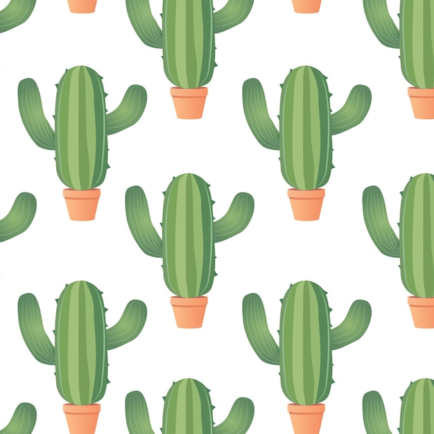 Vector cute cactus seamless pattern desert spiny plant tropical home plantsvector illustration eps10