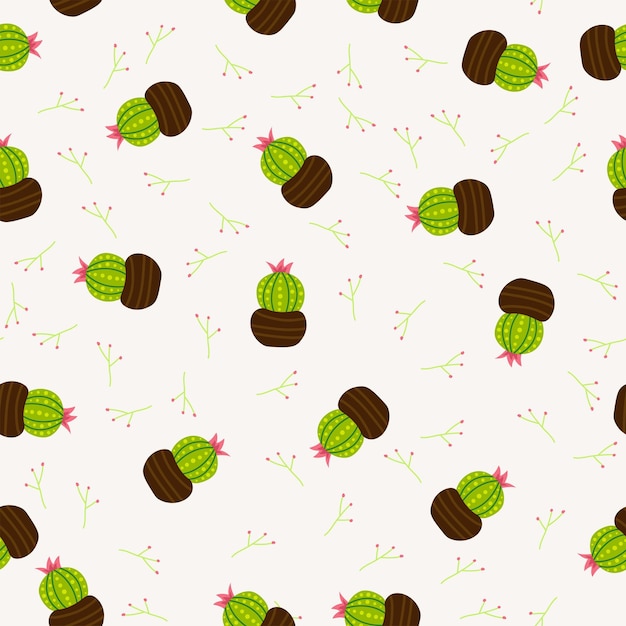 Cute cactus seamless pattern in doodles hand drawn cartoon style Modern green cacti and desert plant