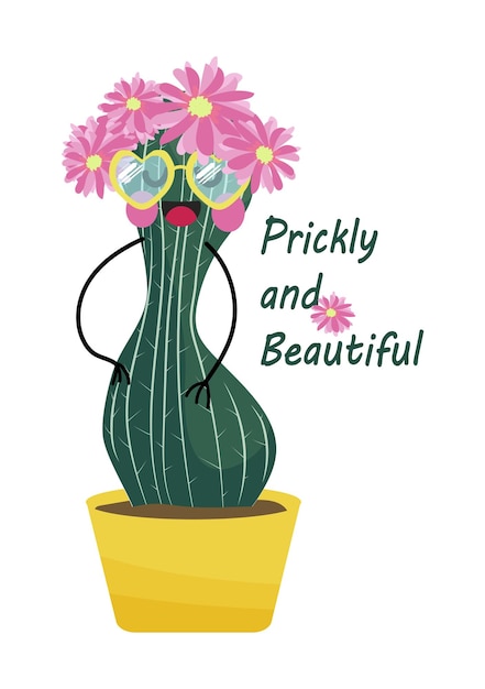 Cute cactus vector illustration isolated on white background