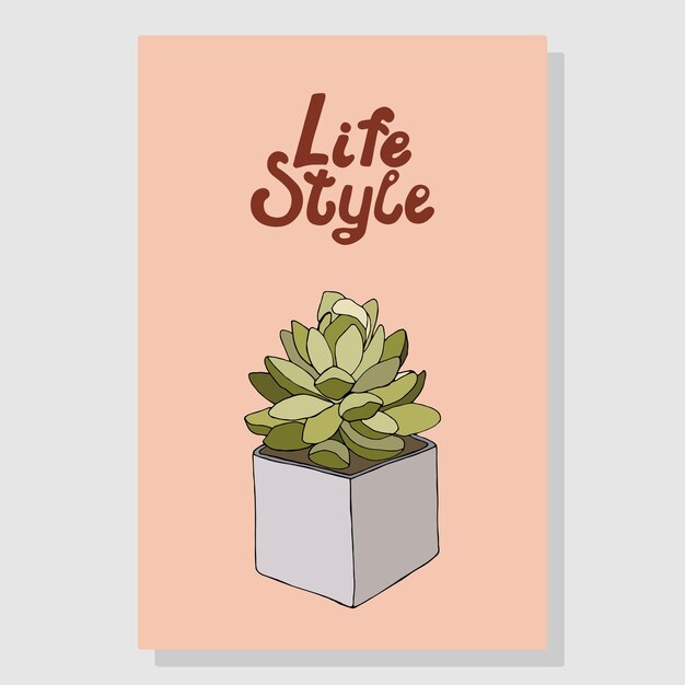 Cute cactus Vector illustration of postcard with lettering Inspiration from Mexican succulents