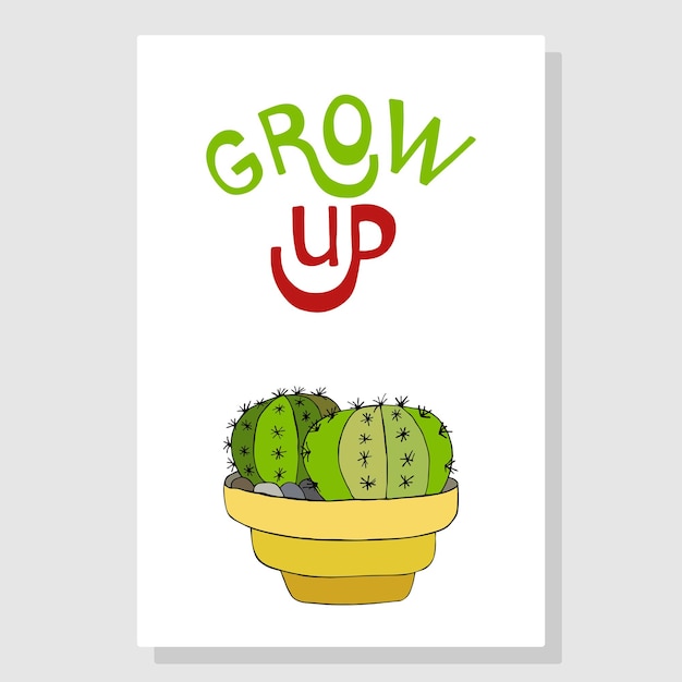 Cute cactus Vector illustration of postcard with lettering Inspiration from Mexican succulents