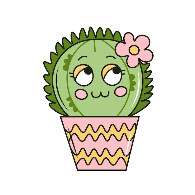 Cute cactus with flower in pot