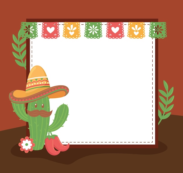 Cute cactus with mexican hat