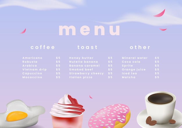 Cute cafe menu design template