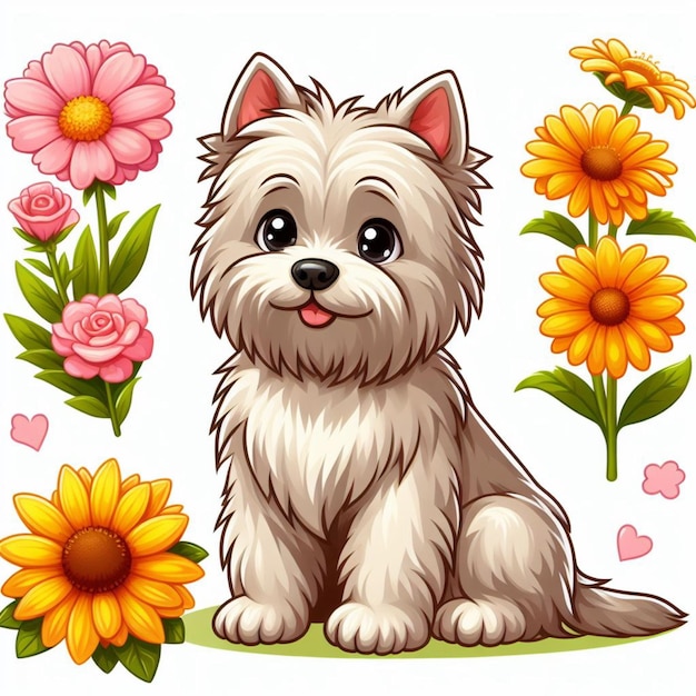 Cute Cairn Terrier Dog cartoon Vector Style white background