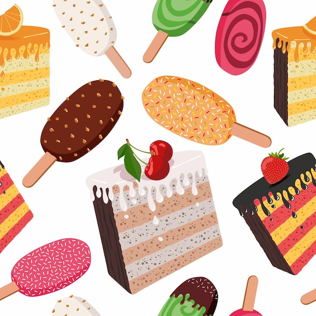 cute cake and ice cream seamless background design element