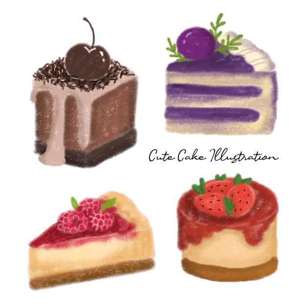 Vector cute cake illustration watercolor collection