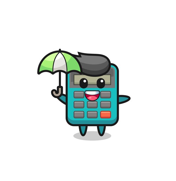 cute calculator illustration holding an umbrella , cute style design for t shirt, sticker, logo element