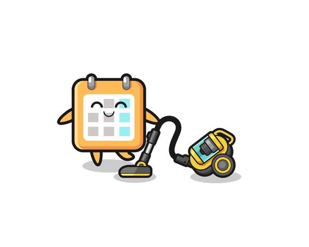 Cute calendar holding vacuum cleaner illustration