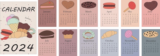 cute calendar with sweets 2024