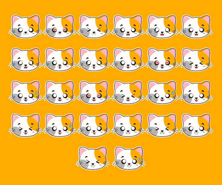 Vector cute calico cat character expression