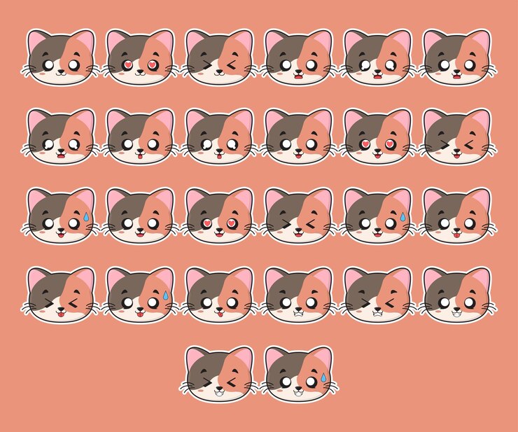 Vector cute calico kitten character expression