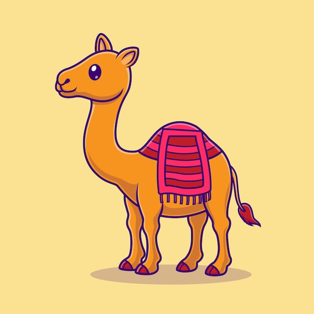 Illustrazione sveglia dell'icona di vettore del fumetto del cammello. concetto di icona natura animale isolato vettore premium. stile cartone animato piatto