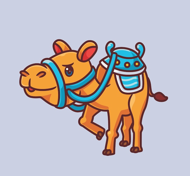 Simpatico cammello equipaggiamento tappeto blu isolato cartone animato animale illustrazione adesivo stile piatto icona