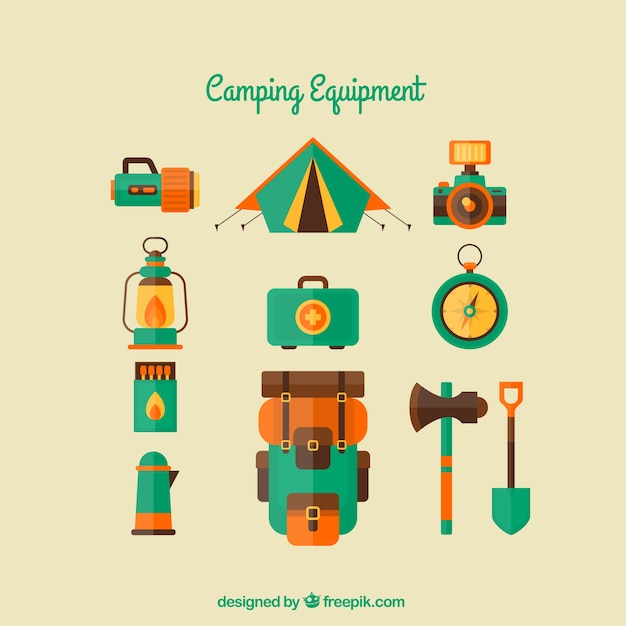 Vector cute camping equipment in flat design