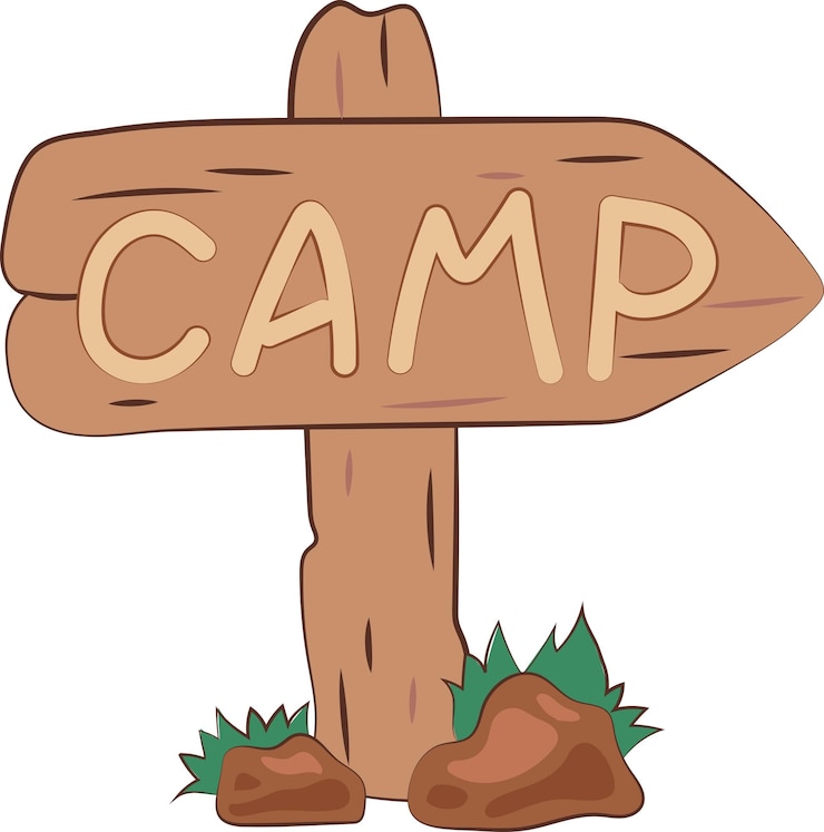 Cute Campsite Wooden Signpost Camping Pointer Illustration Graphic Element Art Card