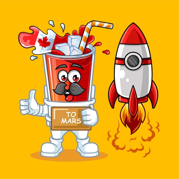 Vector cute canada drink flag astronaut goes to mars vector mascot illustration