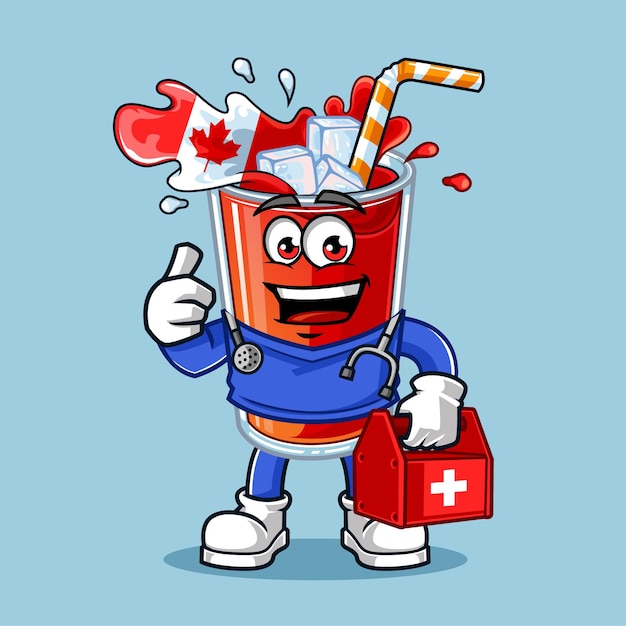 Милый канадский доктор с флагом напитка приносит иллюстрацию векторного талисмана медицины
