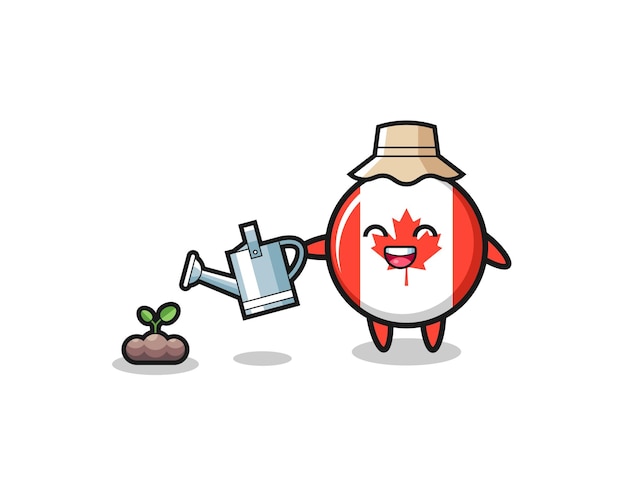 Cute canada flag is watering plant seeds