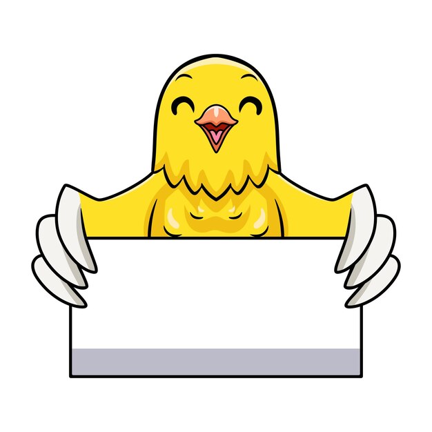 Cute canary bird cartoon holding blank sign