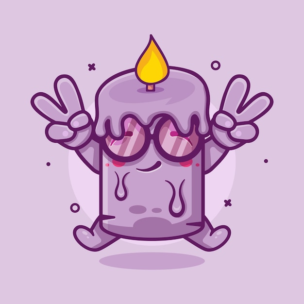 Vector cute candle character mascot with peace sign hand gesture isolated cartoon in flat style design
