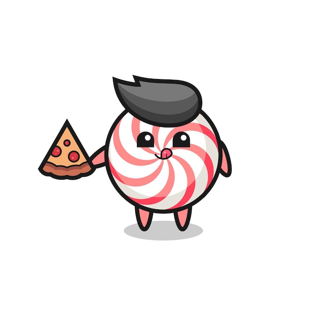 Cute candy cartoon eating pizza , cute style design for t shirt, sticker, logo element