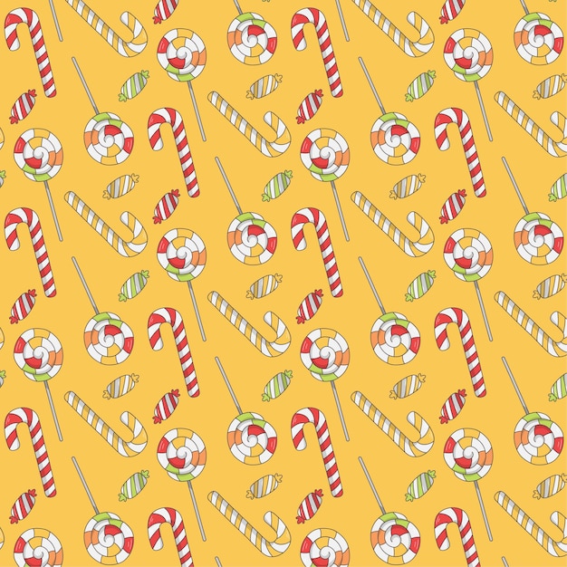 Cute Candy Seamless Pattern on Orange Background