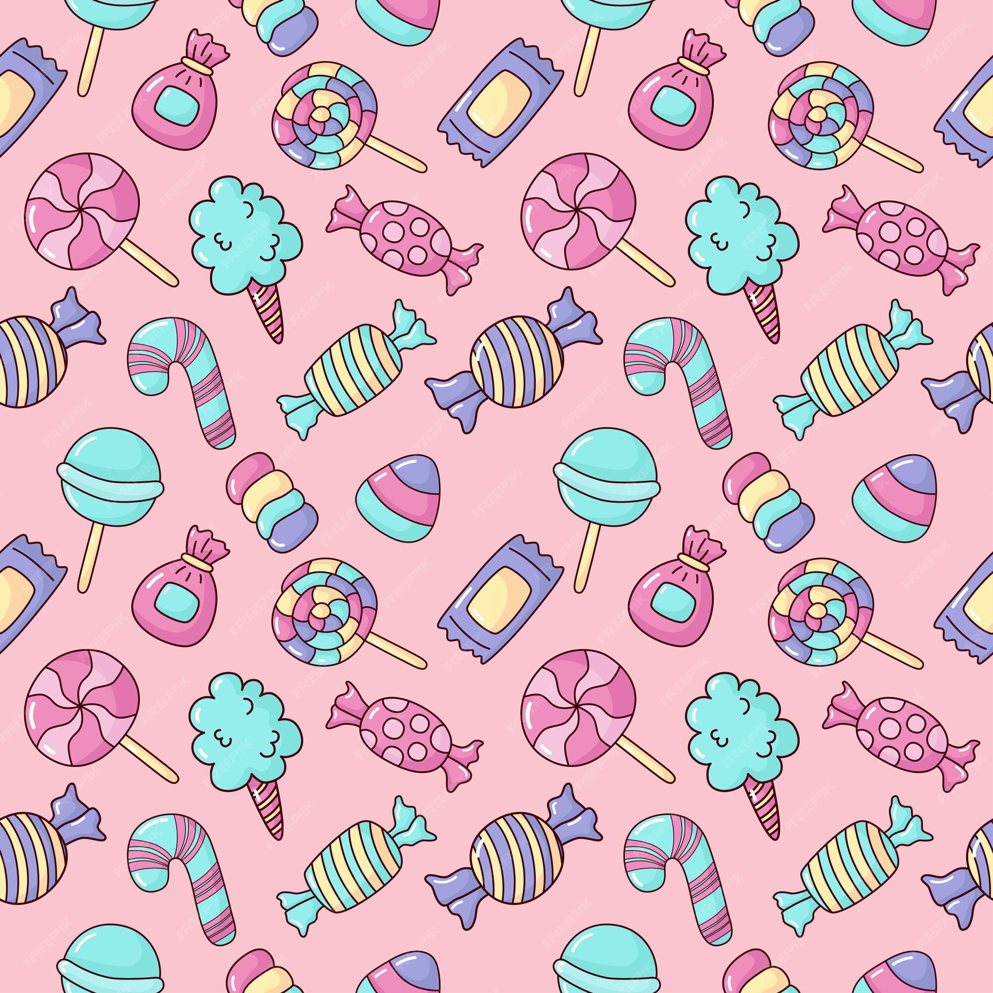 Premium Vector | Cute candy seamless pattern sweets desserts isolated ...