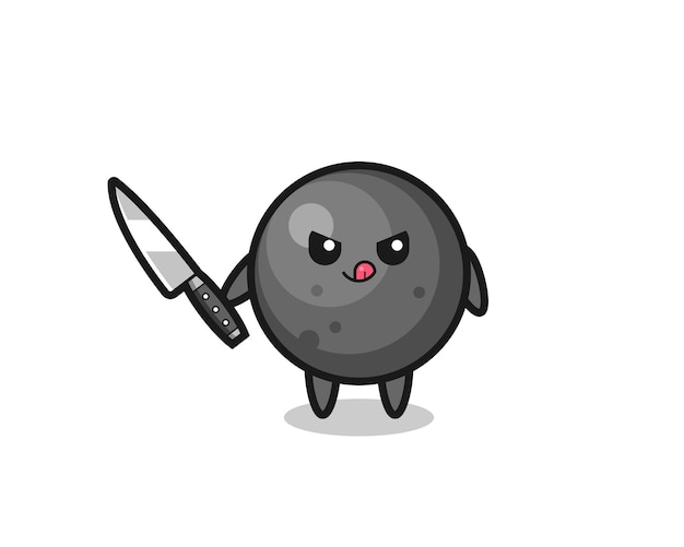 Vector cute cannon ball mascot as a psychopath holding a knife