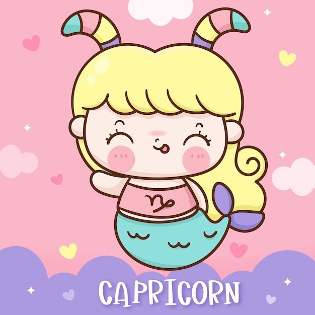 Cute Capricorn Zodiac horoscope doodle style kawaii cartoon