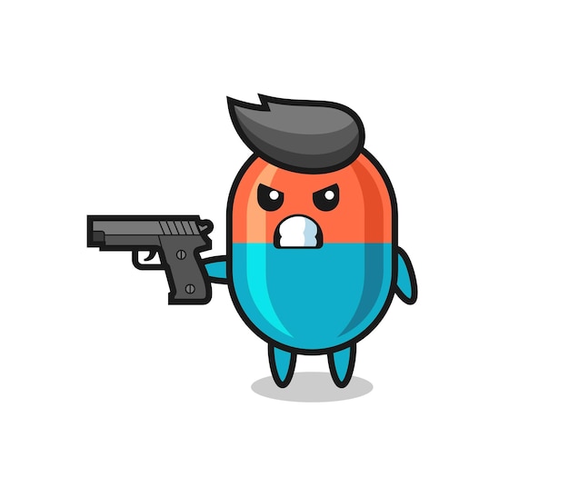 Vector the cute capsule character shoot with a gun , cute style design for t shirt, sticker, logo element