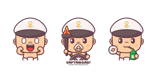 cute captain baby cartoon mascot