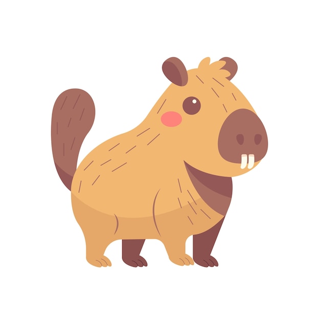 Cute Capybara Amusing kawaii baby water pig character Flat vector illustration isolated on white